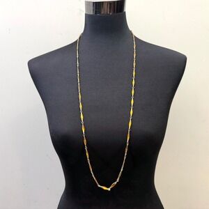 Long Gold Tone Chain Necklace Amber Colored Links Minimalist Fashion Jewelry